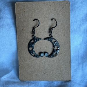 Celestial Moon and stars metal earrings with opal accent
